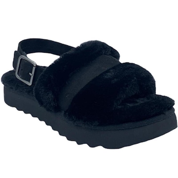 Koolaburra by UGG Adjustable Slide Sandals Fuzz'd Out Black Size 5 - Picture 1 of 13